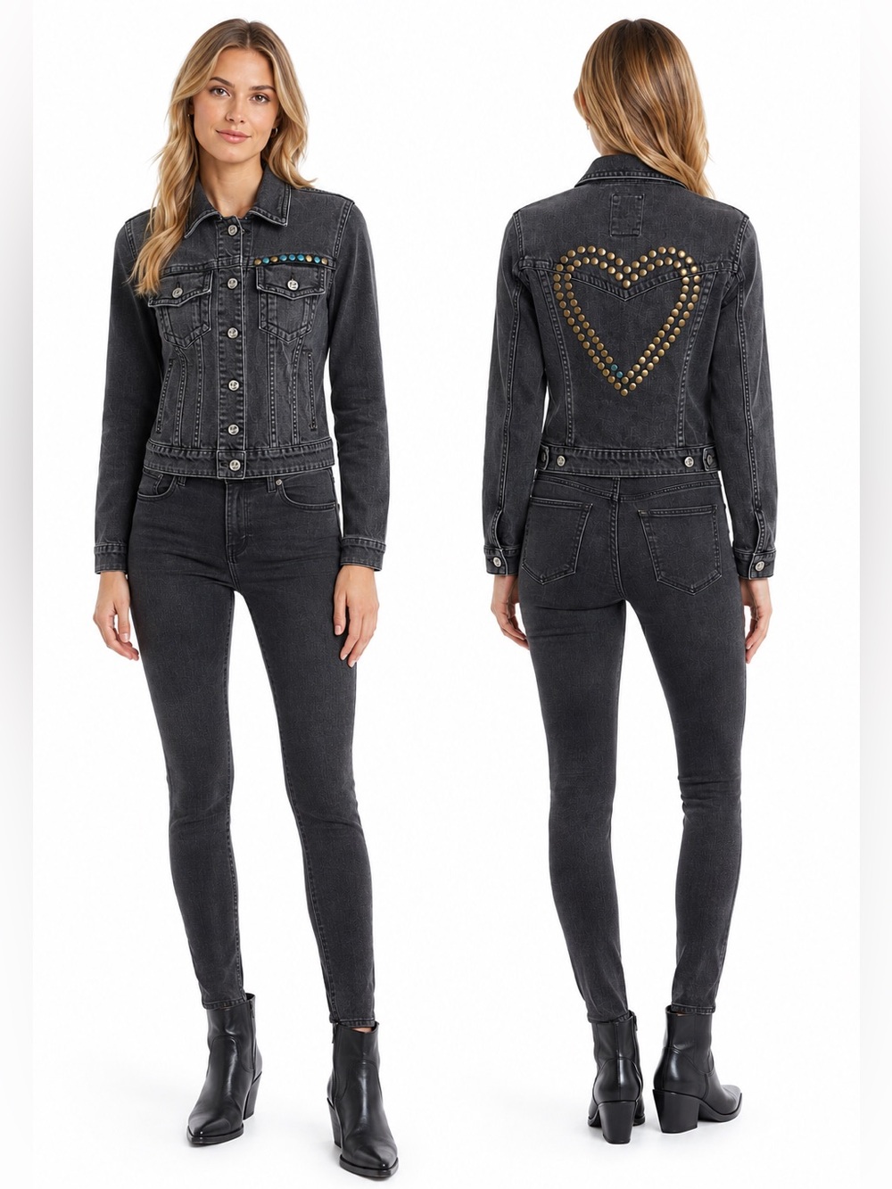 Free People Y2K Studded Heart Jean Jacket